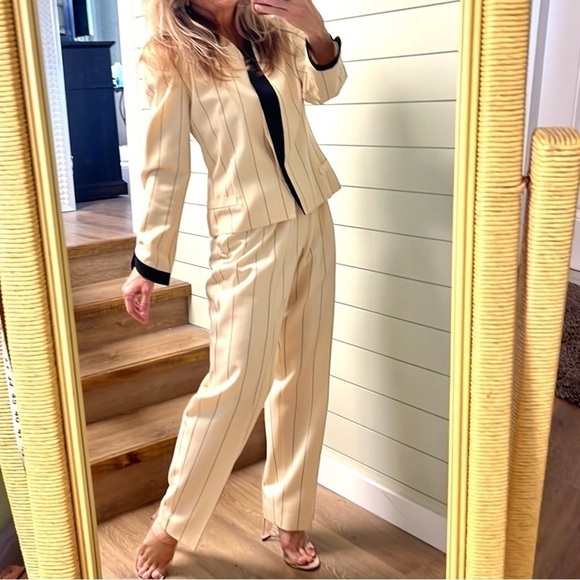 🔥VTG Krizia,Charles Summer,Pinstripe, Bonny Parker Suit,Bibbed Pant 42EU/6US